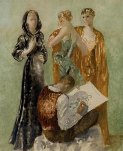 Peinture de Pedro Pruna - Les Trois Grâces De La Mode - Huile - 1934